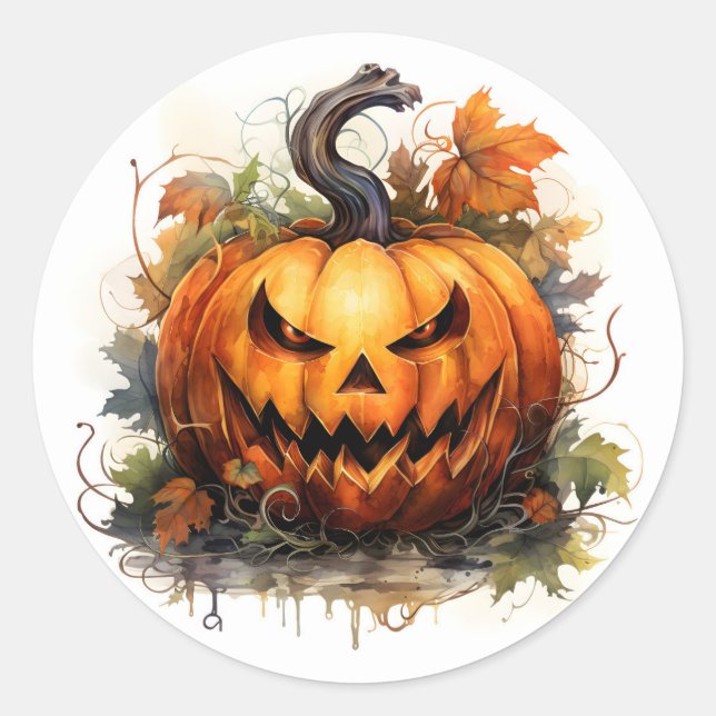 Creepy Jack-O-Lantern Classic Round Sticker (Front)