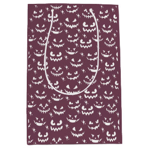 Creepy Jack-O' Lantern Faces Purple Halloween Medium Gift Bag