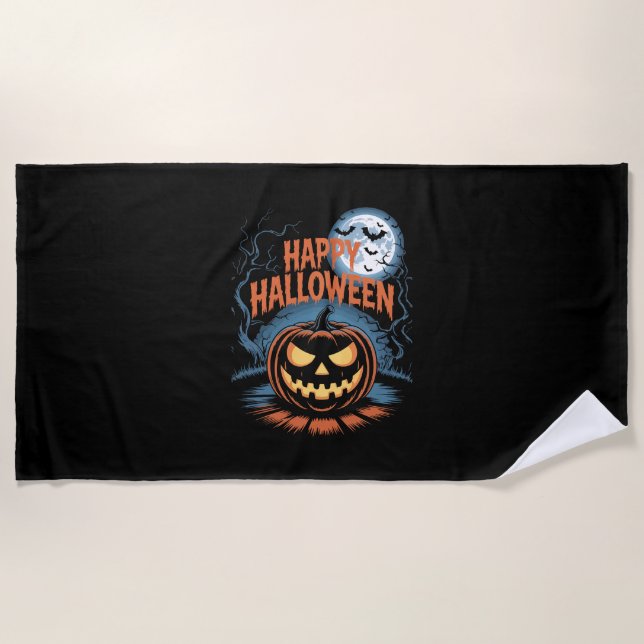 Creepy Jack O’ Lantern Halloween Beach Towel (Front)