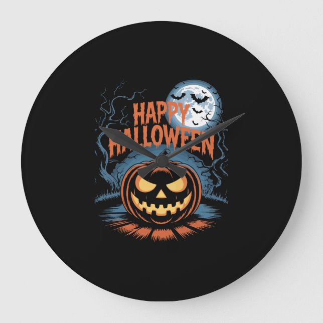Creepy Jack O’ Lantern Halloween Large Clock (Front)