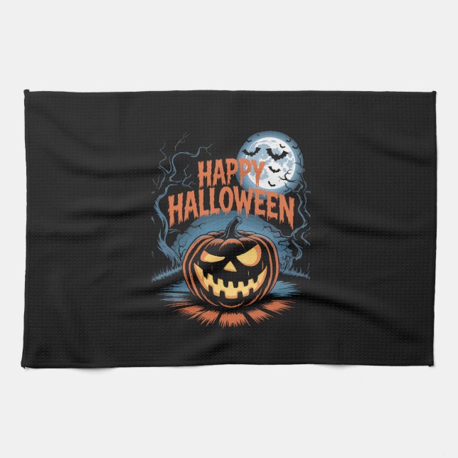 Creepy Jack O� Lantern Halloween Tea Towel (Horizontal)