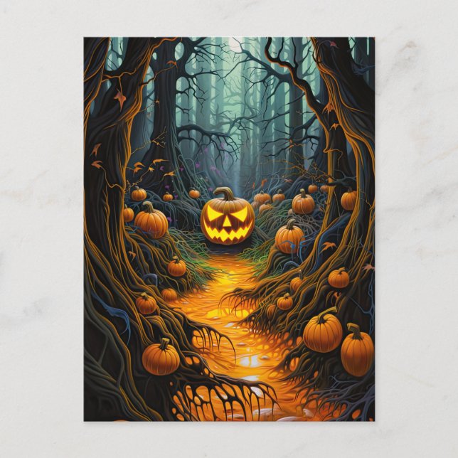 Creepy Jack o Lantern Pumpkin Halloween Party Postcard (Front)