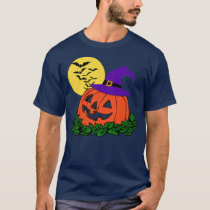 Creepy Jack o Lantern Pumpkin Patch Witch Hat Bats T-Shirt