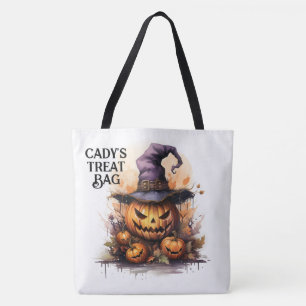 Creepy Jack-o-Lantern Wearing a Witches Hat  Tote Bag