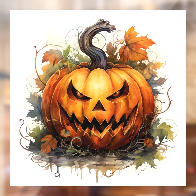 Creepy Jack-o-Lantern with Autumn Leaves  Window Cling (Sheet 2)