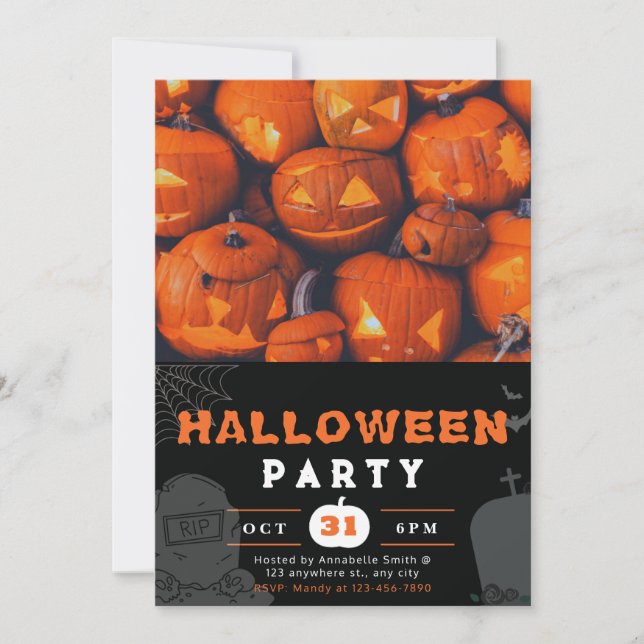 Creepy Jack-O' Lanterns Black Halloween Invitation (Front)