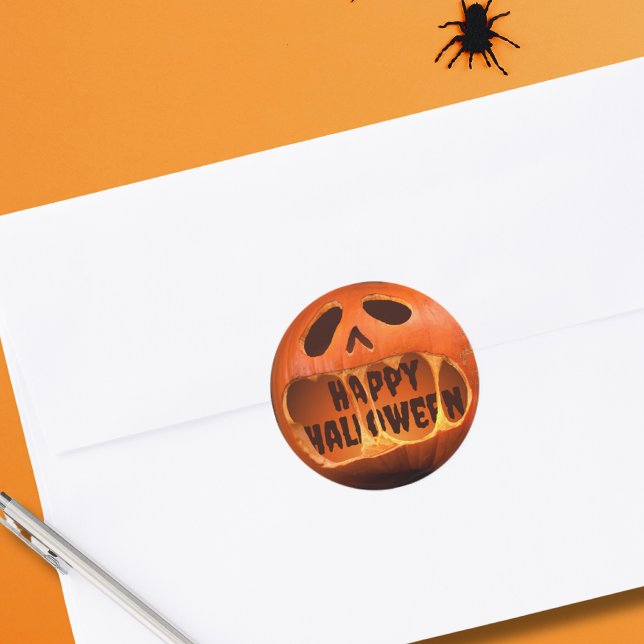 Creepy Jack o'lantern pumpkin Halloween  Classic Round Sticker (Creator Uploaded)