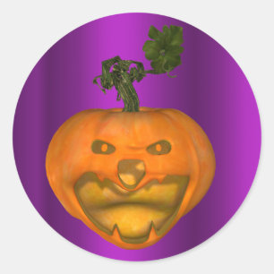 Creepy Jack O'Lantern Purple Halloween Classic Round Sticker