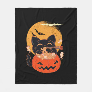 Creepy Kawaii Cat Eating Worms Ramen Noodles Hallo Fleece Blanket