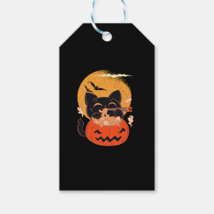 Creepy Kawaii Cat Eating Worms Ramen Noodles Hallo Gift Tags
