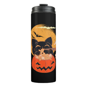 Creepy Kawaii Cat Eating Worms Ramen Noodles Hallo Thermal Tumbler