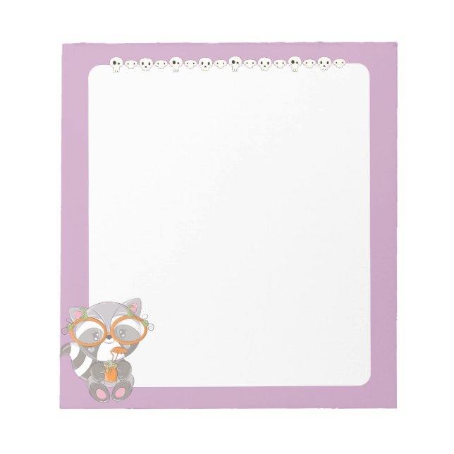Creepy Kawaii Racoon and Skulls Notepad (Front)