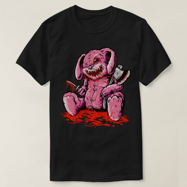 Creepy Killer Bunny Doll with Weapons T-Shirt (Design Front)