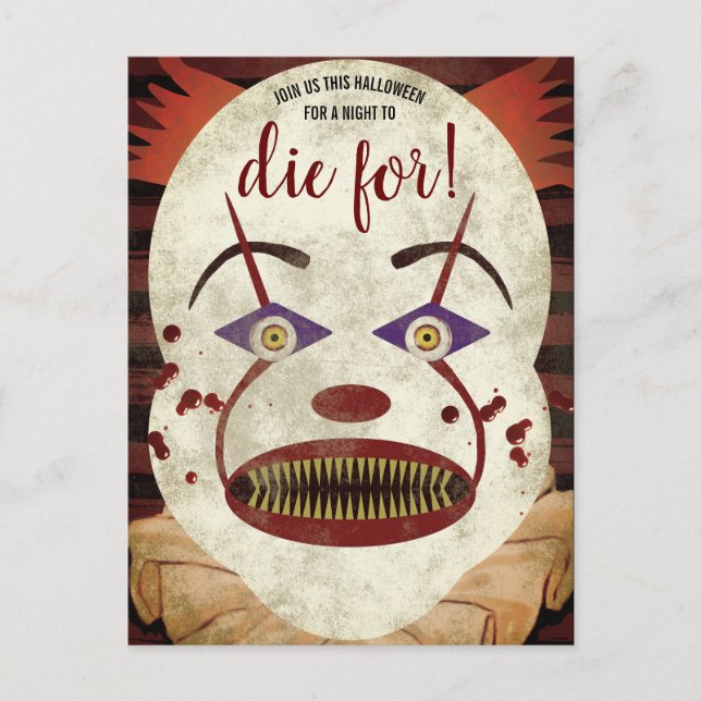 Creepy Killer Clown Halloween Party Invitation Postcard (Front)