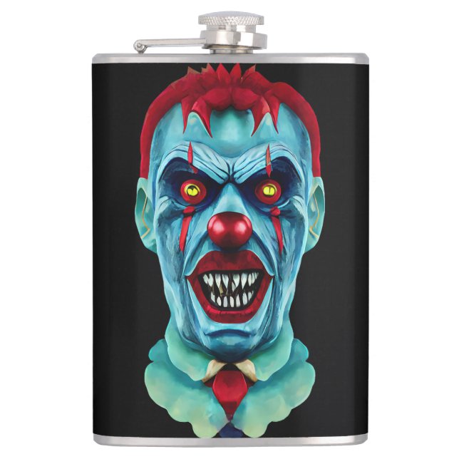 Creepy Killer Zombie Clown Horror Art  Hip Flask (Front)