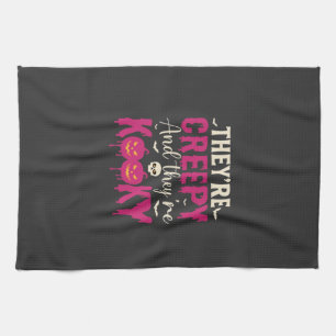 Creepy Kooky Halloween Skull Pumpkin Design_1 Tea Towel