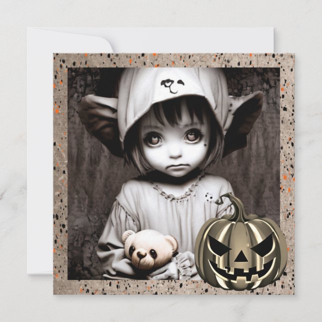 Creepy Little Girl with Big Eyes Halloween Invitation (Front)