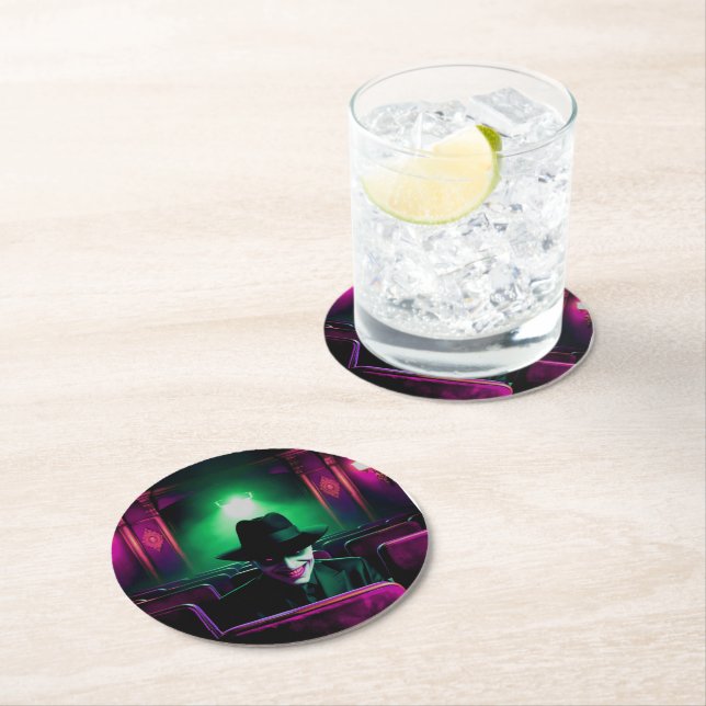 Creepy Man in Theater!  Round Paper Coaster (Insitu)