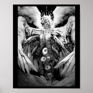 Creepy Manga Biblical Angel Scary Eyes Horror Hall Poster