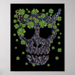 Creepy Mechanical Skull Green Clovers Retro St Pat Poster