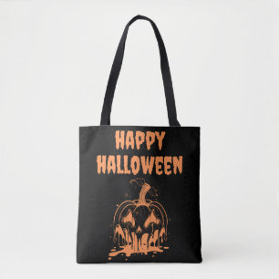 Creepy Melting Orange Pumpkin Happy Hallowen Tote Bag