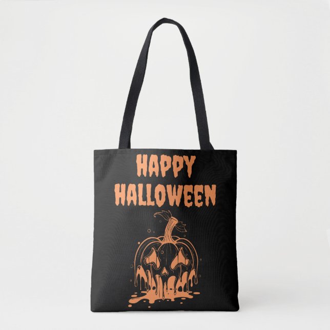 Creepy Melting Orange Pumpkin Happy Hallowen  Tote Bag (Front)