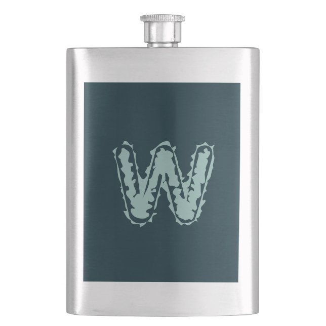 Creepy Monogram Mint Green on Deep Blue Hip Flask (Front)