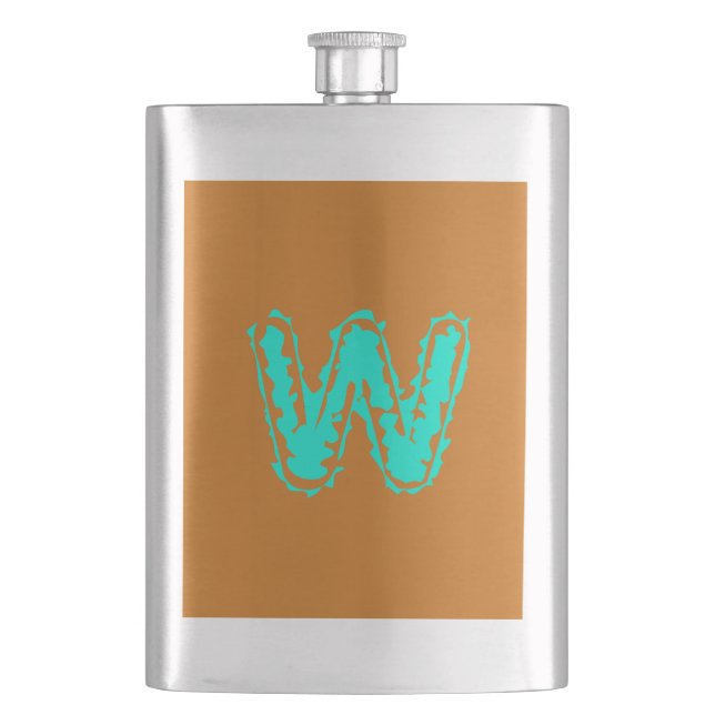 Creepy Monogram Toxic Green on Orange Hip Flask (Front)