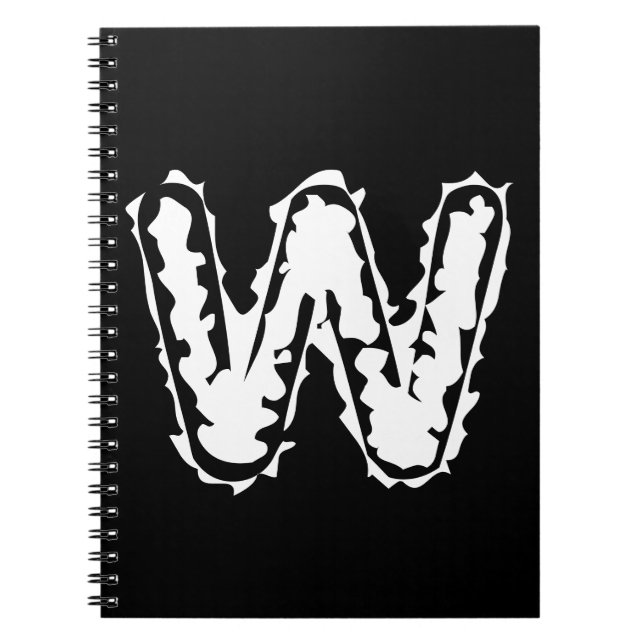 Creepy Monogram White on Black Notebook (Front)