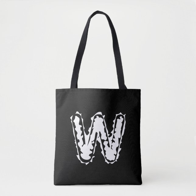 Creepy Monogram White on Black Tote Bag (Front)