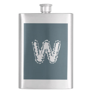 Creepy Monogram White on Blue Hip Flask