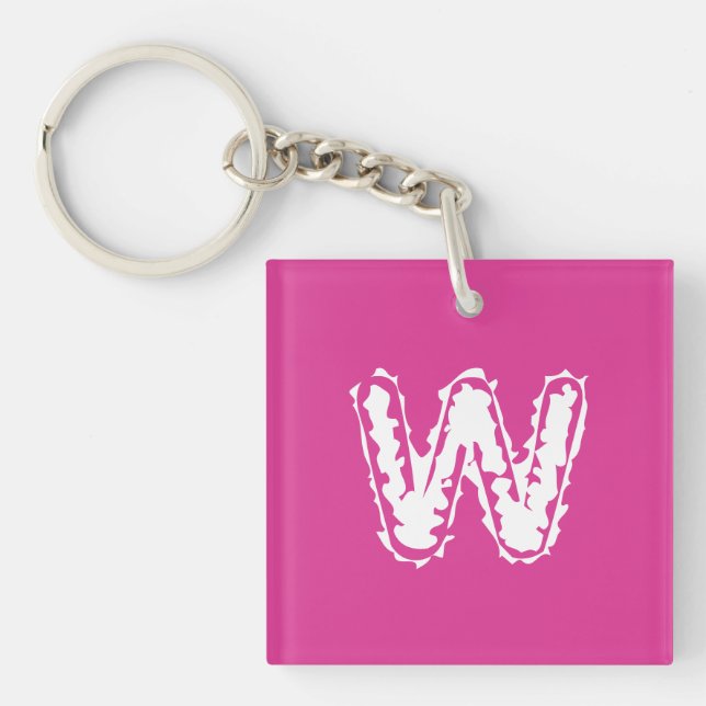 Creepy Monogram White on Pink Key Ring (Front)