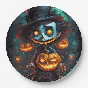 Creepy Monster and Jack-O-Lanterns Paper Plate