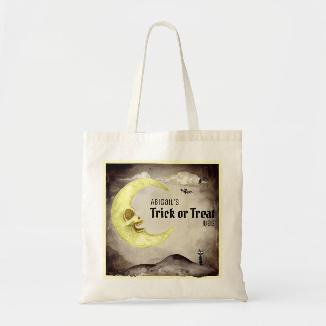 Creepy Moon Spooky Trick Treat Grungy Watercolor Tote Bag (Front)