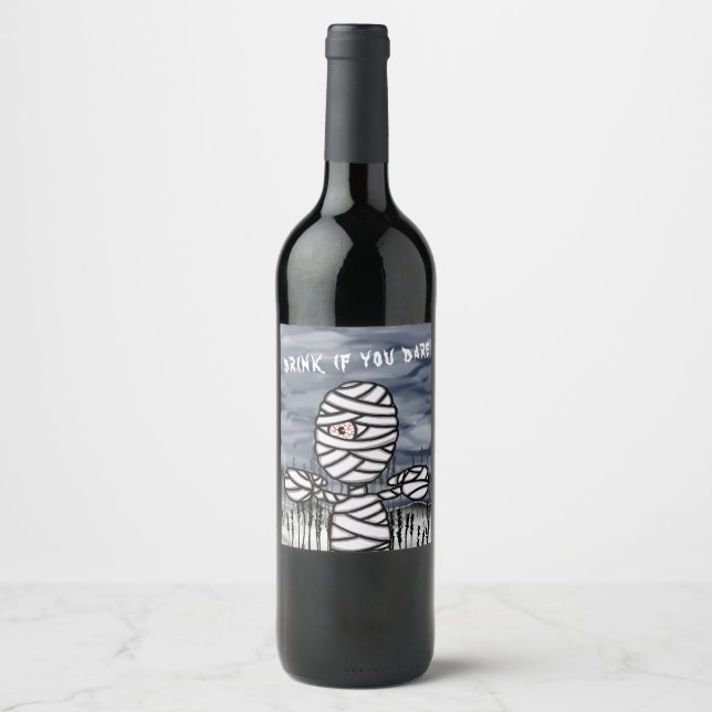 Creepy Mummy Halloween Party Wine Label (Front)