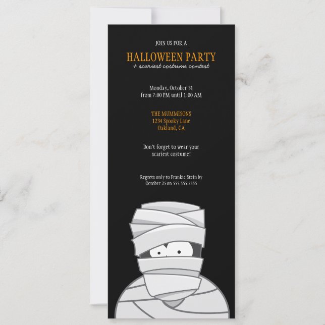 Creepy Mummy Kids Halloween Party Invitations (Front)