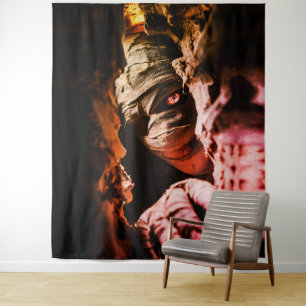 Creepy Mummy Wall Art – Dark Horror Portrait Print Tapestry