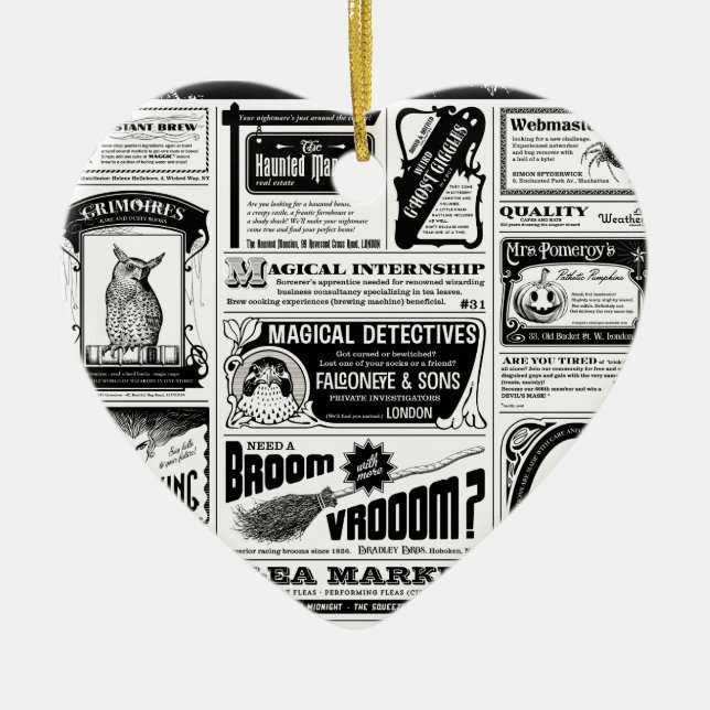 creepy newspaper ceramic tree decoration (Front)