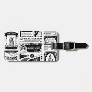 creepy newspaper luggage tag