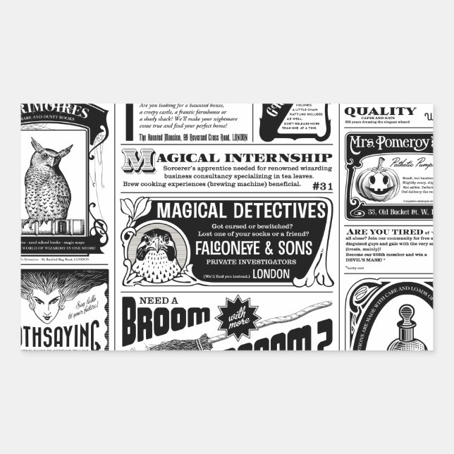 creepy newspaper rectangular sticker (Front)