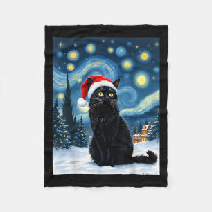 Creepy Night Black Meow In Santa Hat Christmas Men Fleece Blanket