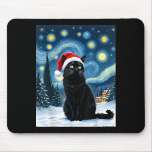 Creepy Night Black Meow In Santa Hat Christmas Men Mouse Mat