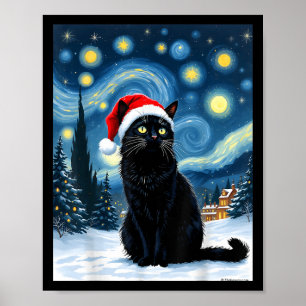 Creepy Night Black Meow In Santa Hat Christmas Men Poster
