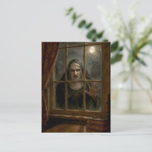 Creepy Nun at Haunted Window Gothic Horror Holiday Postcard