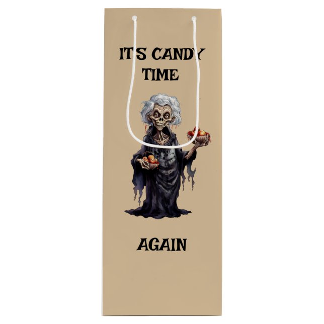 Creepy Old Witch Poison Apples Candy Wine Gift Bag (Front)