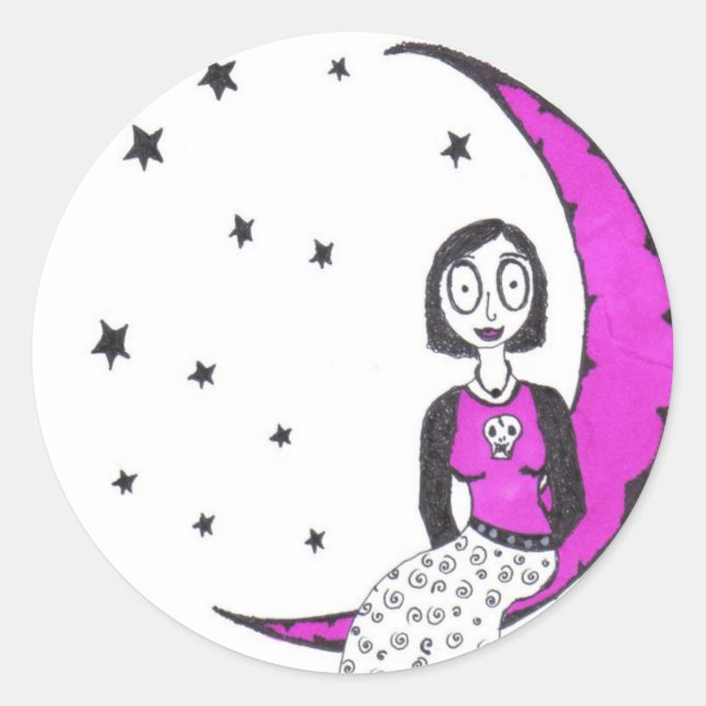 Creepy Over the Moon Classic Round Sticker (Front)