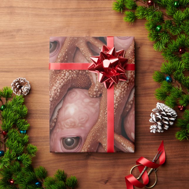 Creepy Pink Alien Octopus Eye and Tentacles Wrapping Paper (Holiday Gift)