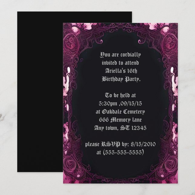 Creepy Pink Framed Black Mirror Sweet 16 Birthday Invitation (Front/Back)