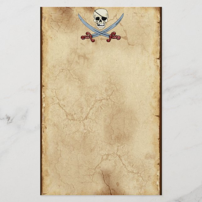 Creepy Pirate Skull & Crossed Cutlasses Stationery (Front)