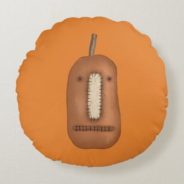 Creepy Prim Pumpkin Face | Halloween Round Cushion (Front)